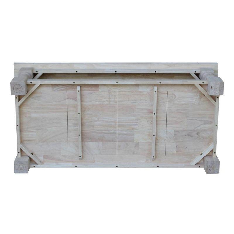 Tuscan Coffee Table - Unfinished - International Concepts: 56" Large Hardwood Coffee Table for Living Room with Fixed Shelf