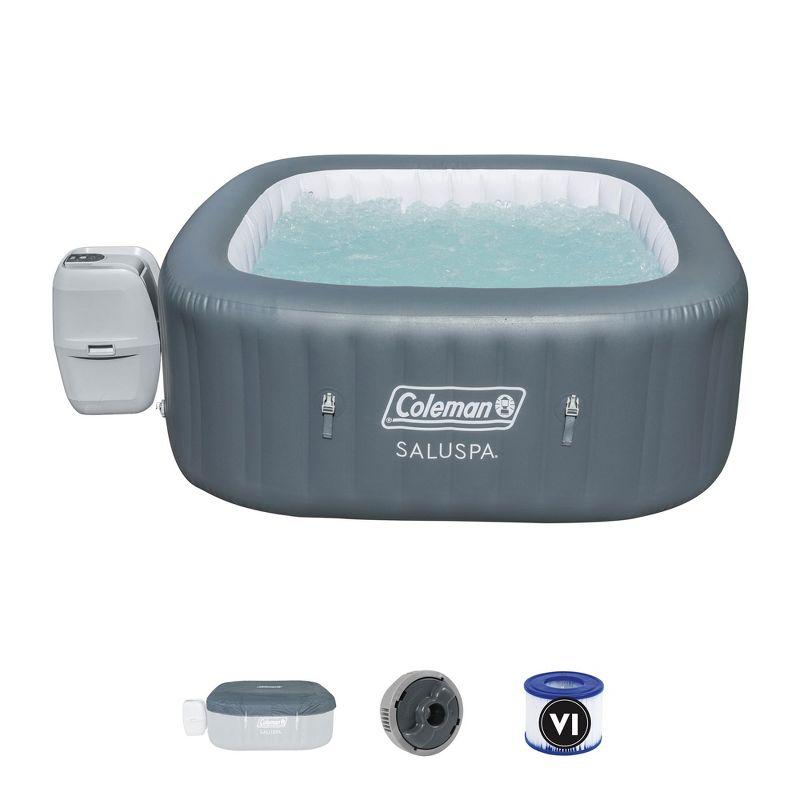 Bestway Coleman Hawaii AirJet Large Square 4 to 6 Person Inflatable Hot Tub Portable Outdoor Spa with 140 AirJets and EnergySense Cover, Grey