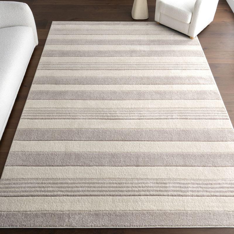 Gray and Off-White Striped Synthetic 4' x 6' Area Rug