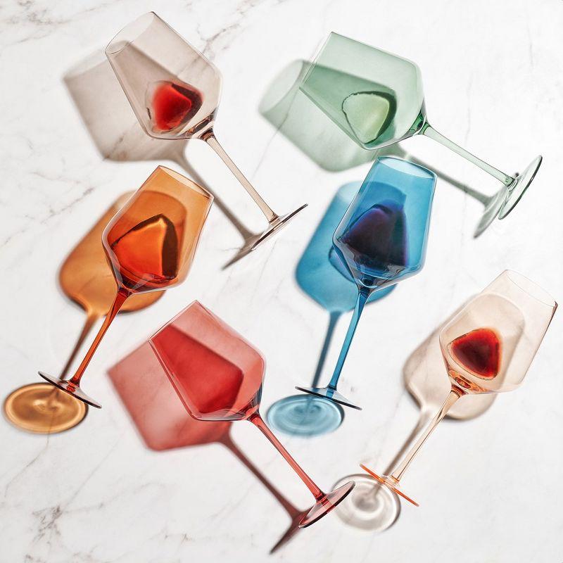 Bella Vino Set of 6 Multi Colored Crystal Wine Glasses - 18oz.