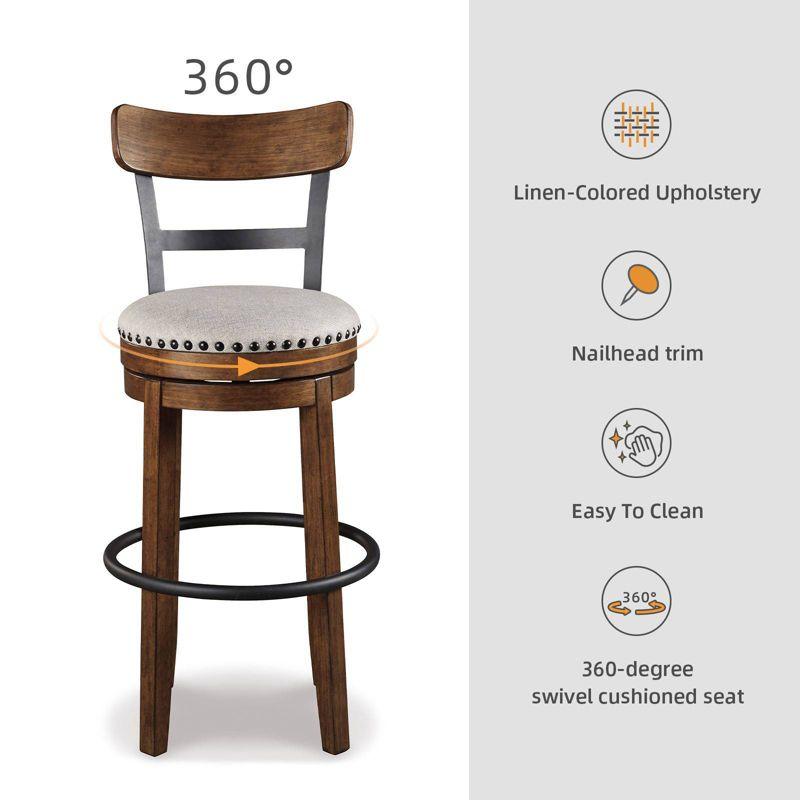 Tall Valebeck Upholstered Swivel Barstool Brown - Signature Design by Ashley: Kitchen Counter Height, Rustic Style