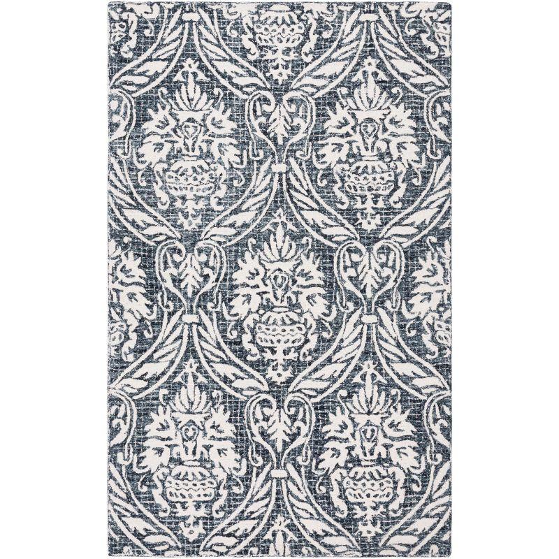 Ivory and Navy Abstract Handmade Wool Area Rug