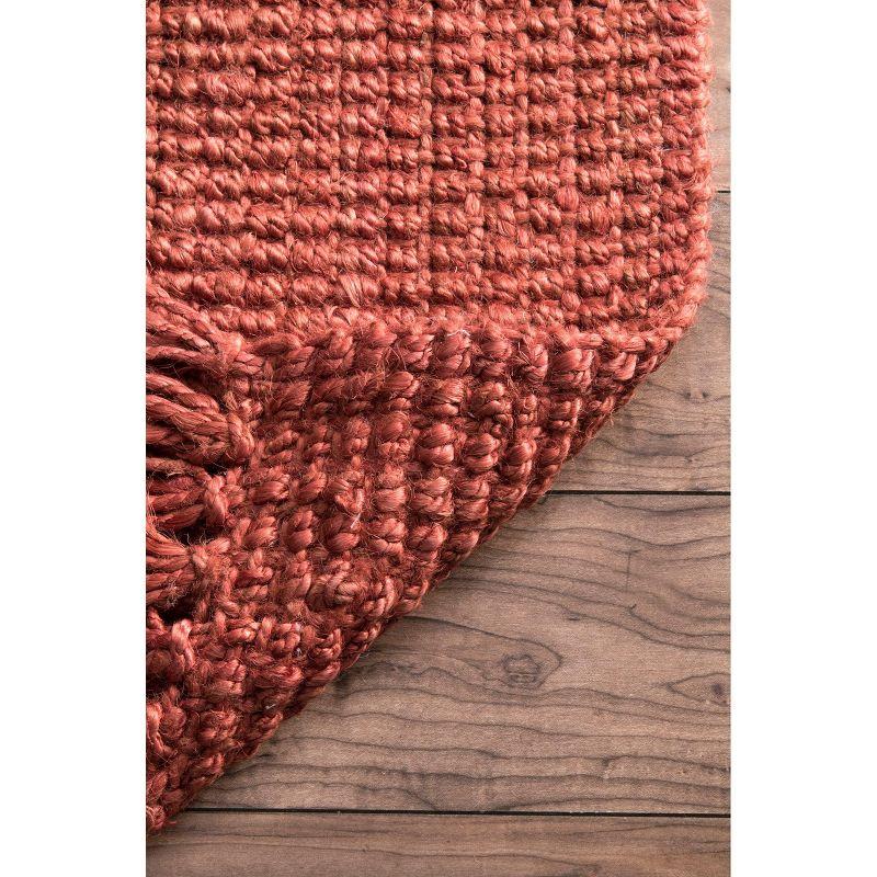 Nuloom 6x9 Daniela Jute Tassel Hand Woven Indoor Area Rug, Brick, Solid Chunky Farmhouse Design, Natural Fiber BedroomLiving Room