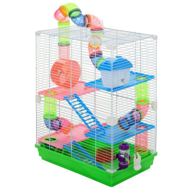 PawHut 5-Tier Hamster Cage Rodent Gerbil Habitat Habitat Metal Wire with Water Bottle, Food Dishes, Interior Ladder, Tube