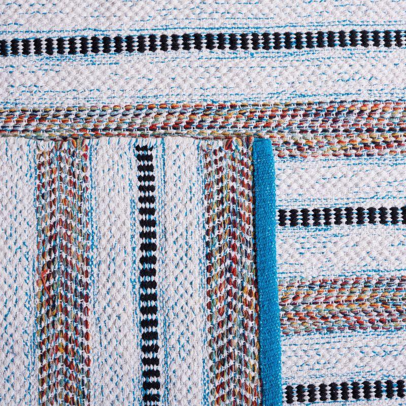 Ivory and Turquoise Handwoven Cotton Area Rug