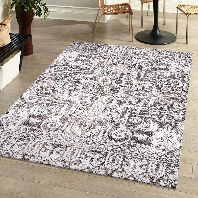 Ivory Medallion Easy-Care Synthetic Area Rug