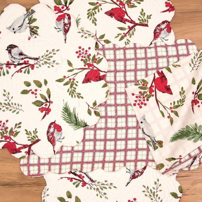 Winter Birds Cotton Table Runner with Holly Sprigs