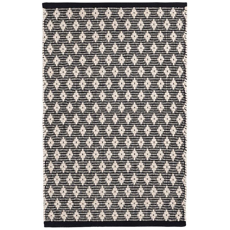 Dainty Diamond Black Handwoven Cotton Rectangular Rug, 4' x 6'