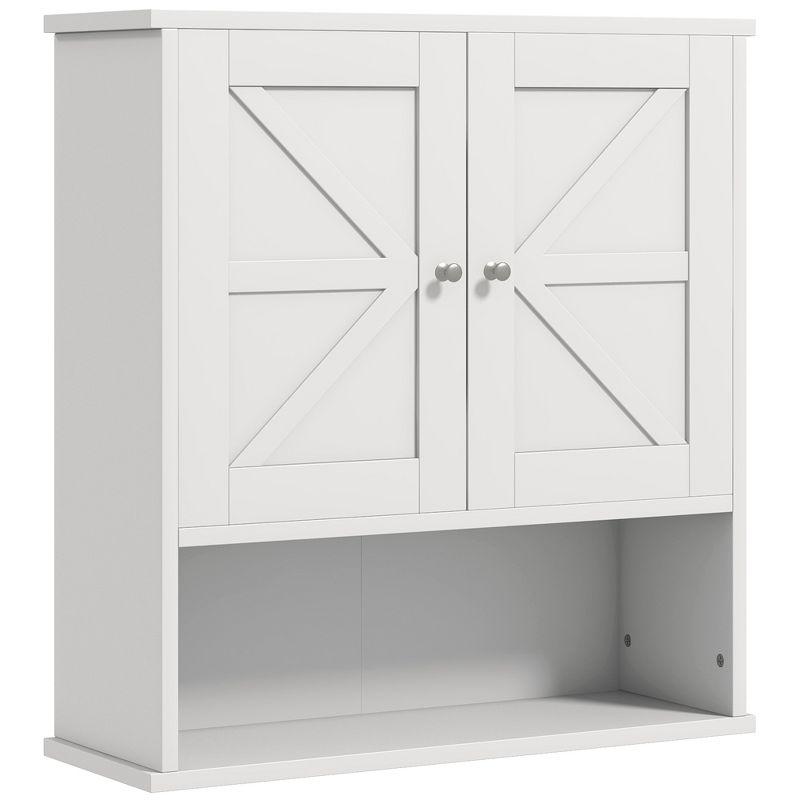 kleankin Bathroom Wall Cabinet, Farmhouse Medicine Cabinet with Open Shelf & Adjustable Shelf, Storage Cupboard for Laundry Room, White