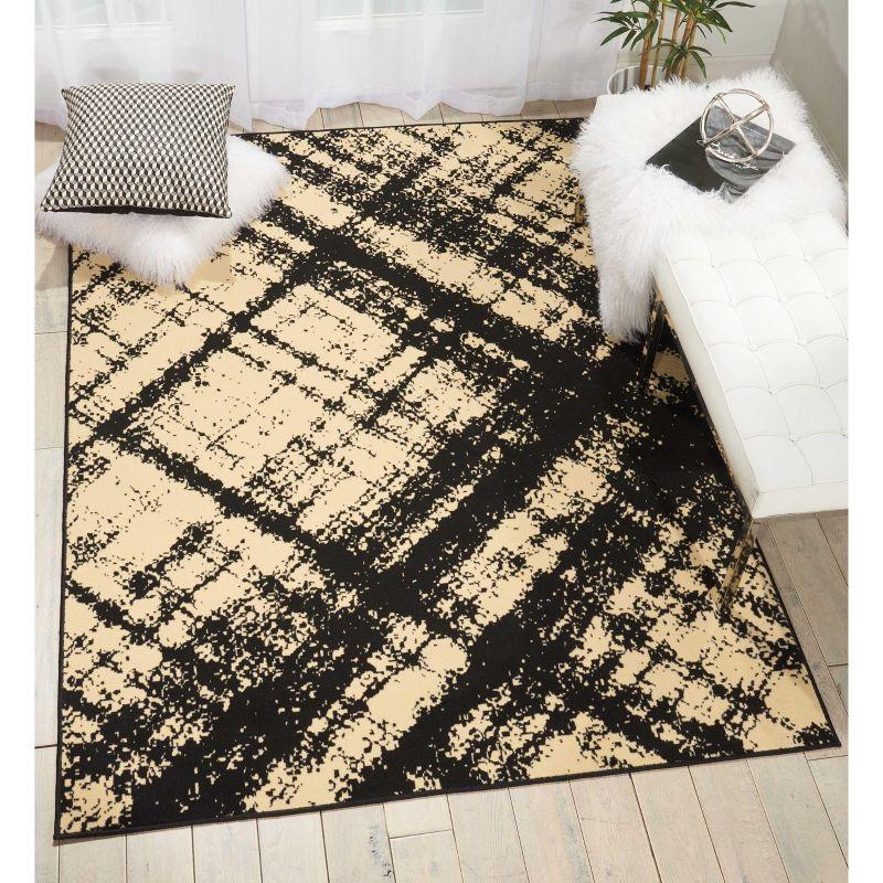 Contemporary Checkered Cream/Black Synthetic 5' x 7' Area Rug