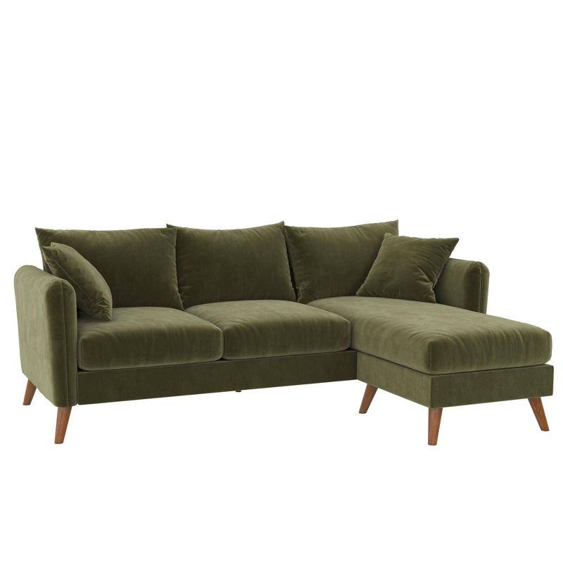 2pc Magnolia Sectional Sofa with Pillows Green Velvet - Novogratz: Upholstered, Reversible Chaise, Transitional Style