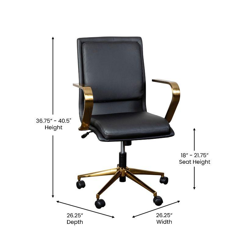 Flash Furniture James Mid-Back Designer Executive Upholstered Office Chair with Brushed Metal Base and Arms