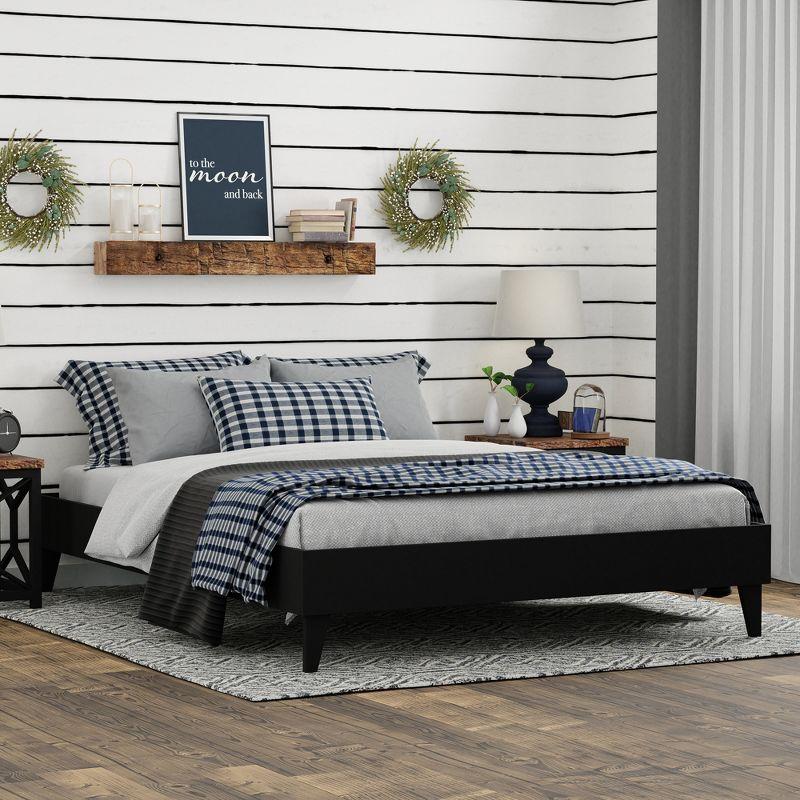 eLuxury Wooden Platform Bed Frame, California King, Black