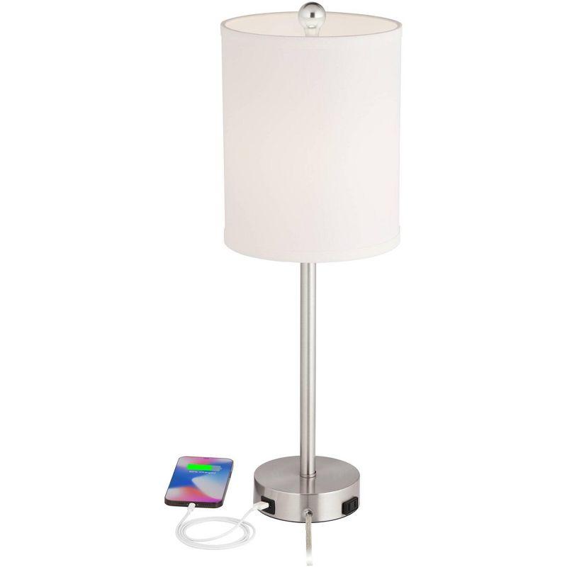 360 Lighting Trotter Modern Table Lamps 23 3/4" High Set of 2 Brushed Nickel with USB and AC Power Outlet in Base White Fabric Cylinder for Home Desk