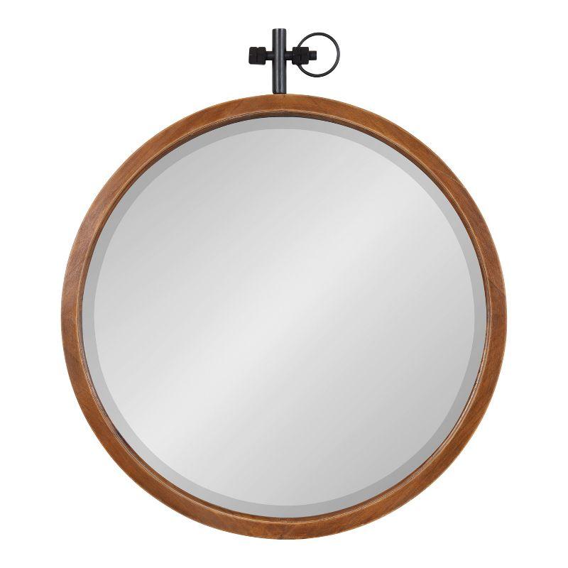 Kate and Laurel Hogan Round Wood Round Mirror, 24x28, Walnut Brown