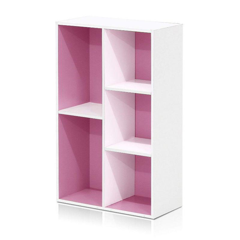 Furinno 5-Cube Reversible Open Storage Bookcase Toy Storage Cabinet Organizer,White/Pink