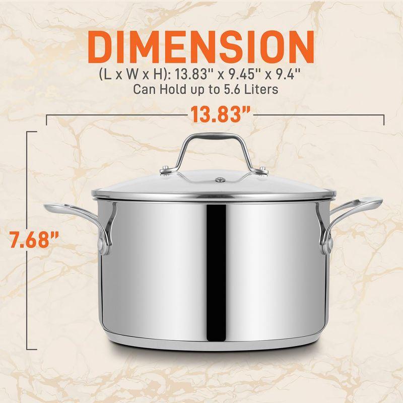 NutriChef 6-Quart Stainless Steel Stock Pot with Glass Lid