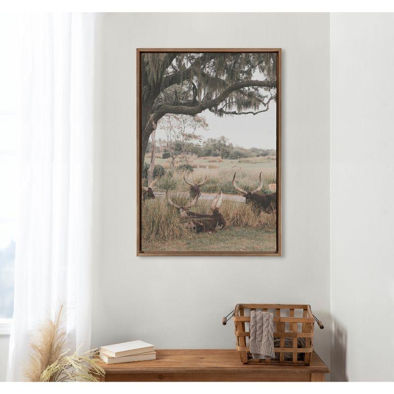 Kate & Laurel All Things Decor 23"x33" Sylvie Longhorns Framed Canvas by Alicia Abla Gold: Vertical Digital Art, Farmhouse Style