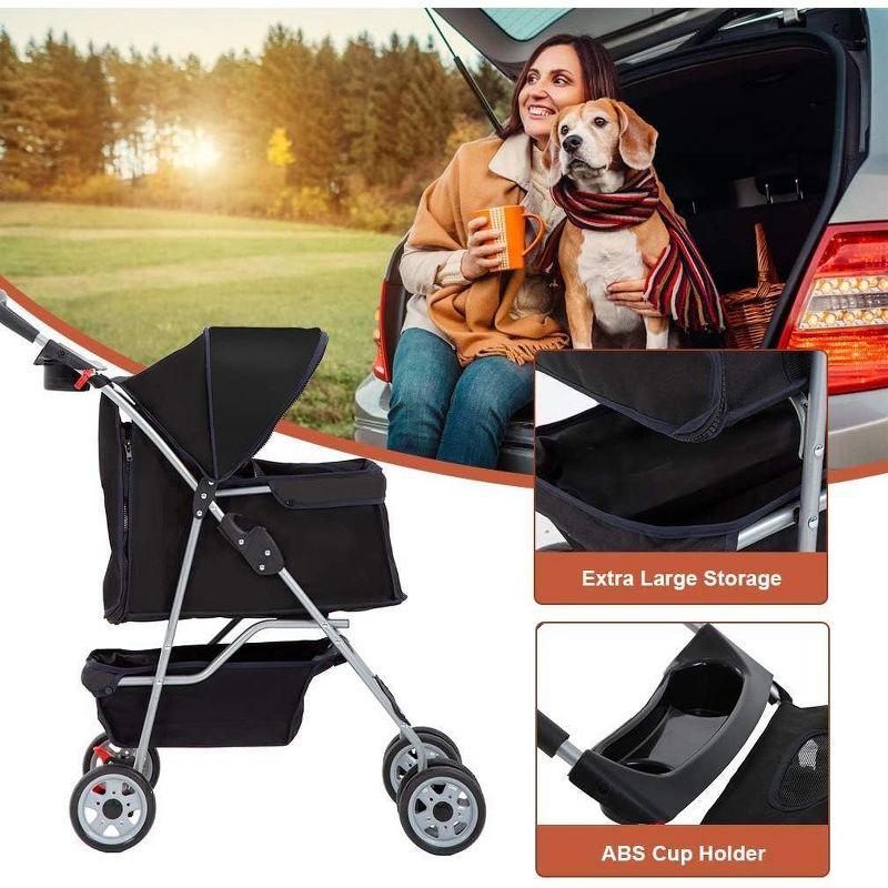 FDW Pet Stroller Cat Dog Cage Stroller Travel Folding Carrier