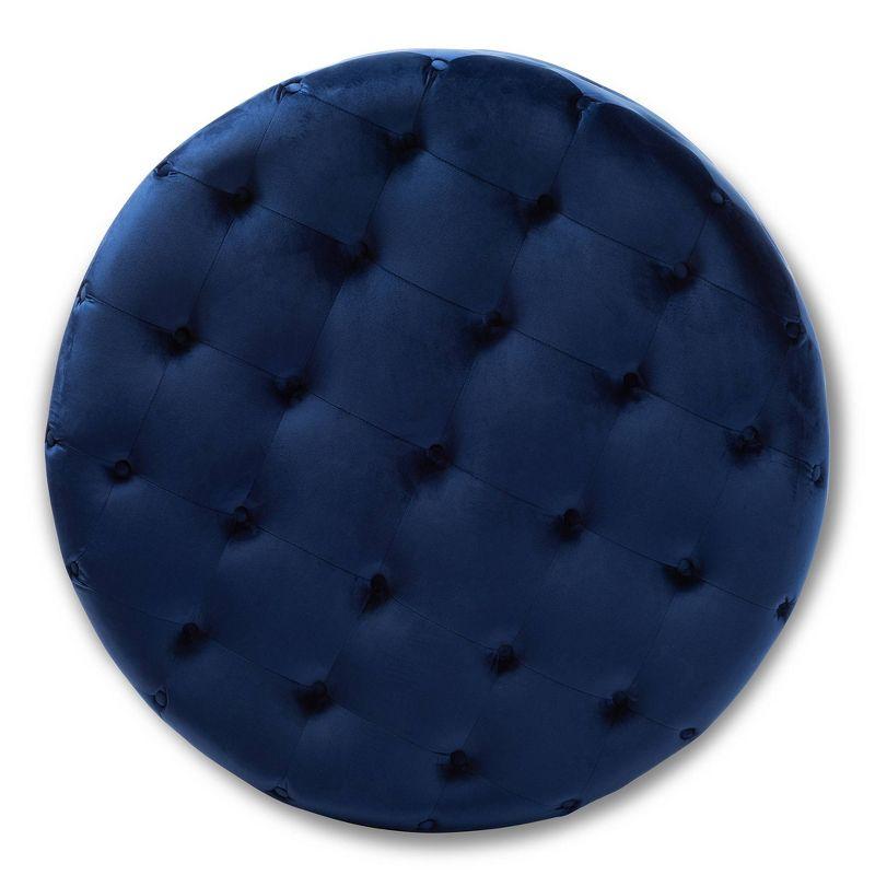 Cardiff Velvet Fabric Upholstered Button Tufted Cocktail Ottoman Blue - Baxton Studio: Eucalyptus Wood, Plush Seating