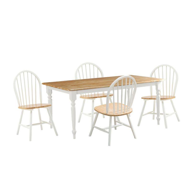 5pc Farmhouse Dining Set White/Natural - Boraam: Solid Hardwood, 4 Chairs, Rectangle Table