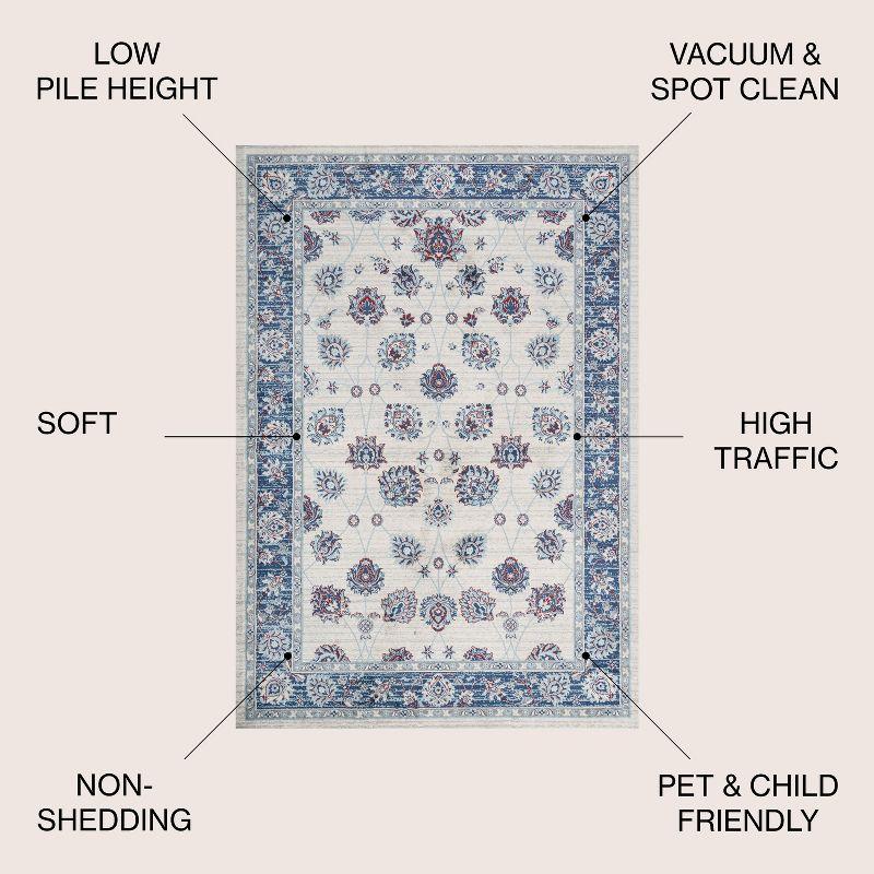 4' X 6' Modern Persian Vintage Moroccan Traditional Area Rug, Blue/Ivory/Red - JONATHAN Y
