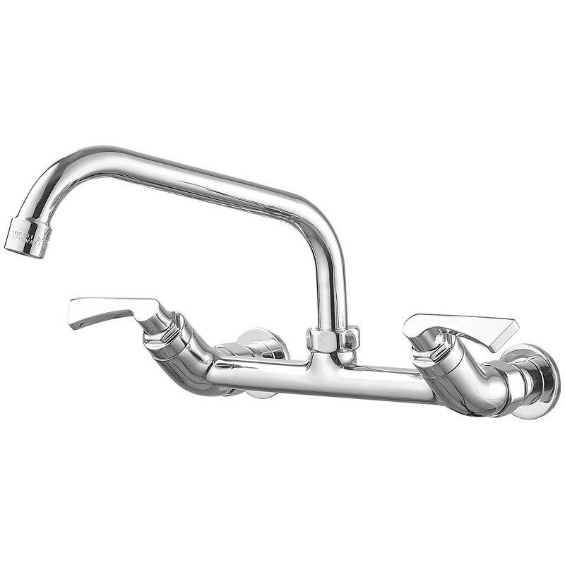 Chrome Double Handle Wall-Mount Kitchen Faucet with Swivel Spout