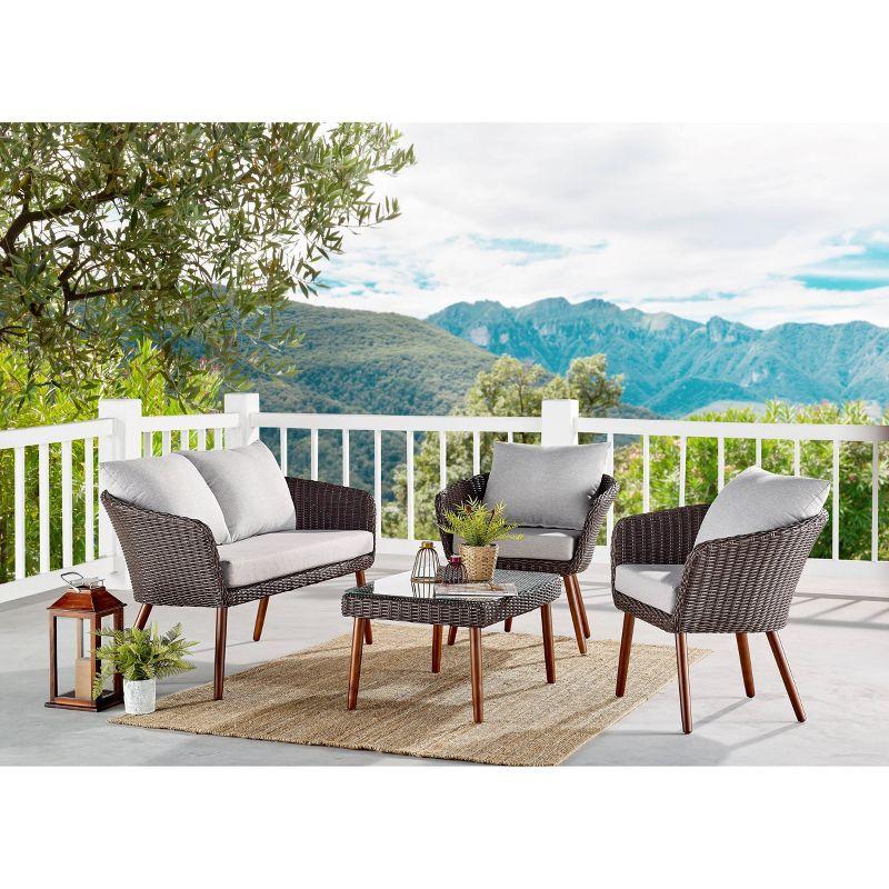 4pc All-Weather Wicker Athens Outdoor Conversation Set with 35" Coffee Table - Brown - Alaterre Furniture: Weather-Resistant Patio Ensemble