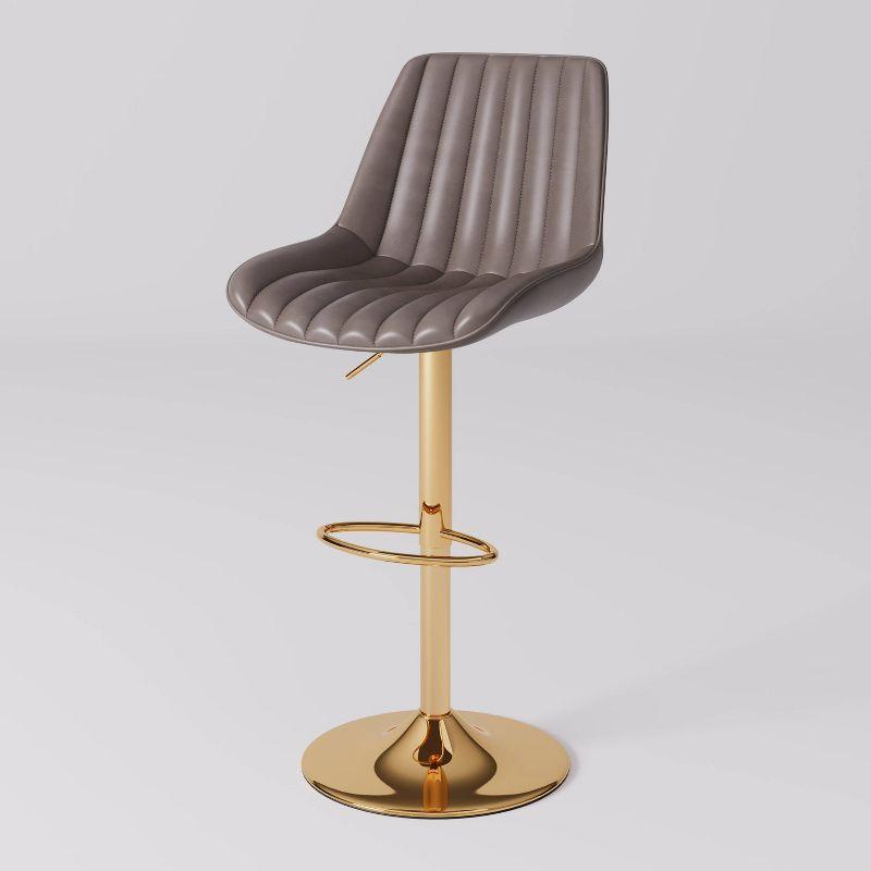 Set of 2 Arwen Adjustable Swivel Barstools with Gold Base Gray - CorLiving: Upholstered High Back, Metal Footrest