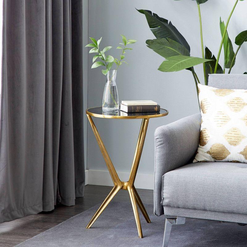 24.05" Modern Metal and Smoke Glass Accent Table Gold - Olivia & May: Round Bedside Stand, No Assembly Required