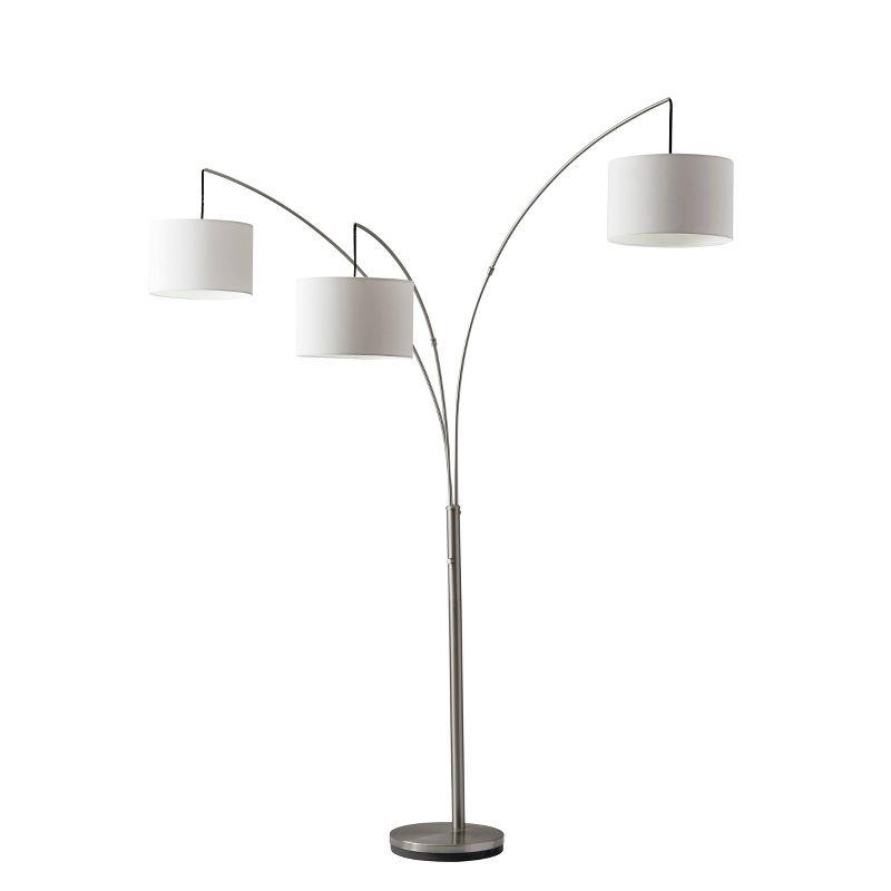 Trinity Brushed Steel 74'' Adjustable Arc Floor Lamp with White Shades