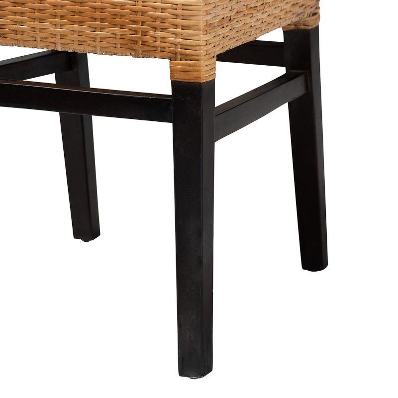 bali & pari Lesia Modern Bohemian Natural Brown Rattan and Espresso Brown Mahogany Wood Dining Chair