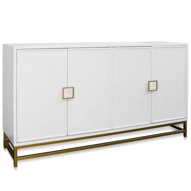 Four Door with Shell Handles Sideboard Cabinet White - StyleCraft: Gold Accents, Modern Buffet Console