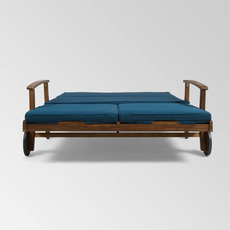 Perla Acacia Wood Double Chaise Lounge Teak/Blue - Christopher Knight Home