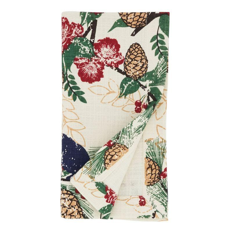 Saro Lifestyle Dinner Napkins With Pinecones and Birds Design (Set of 4)