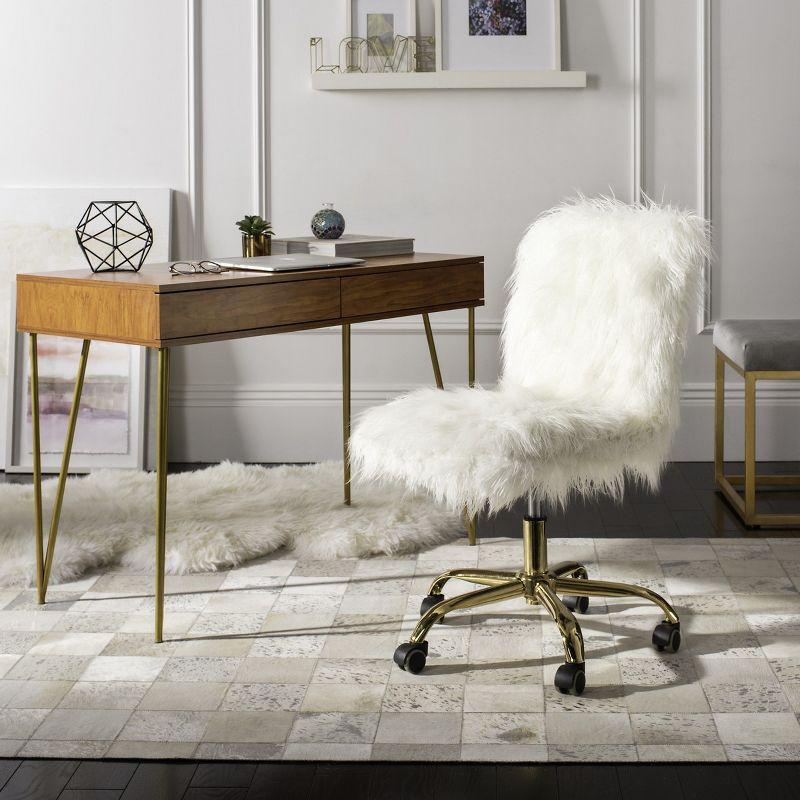 26'' White and Gold Faux Sheepskin Transitional Swivel Task Chair