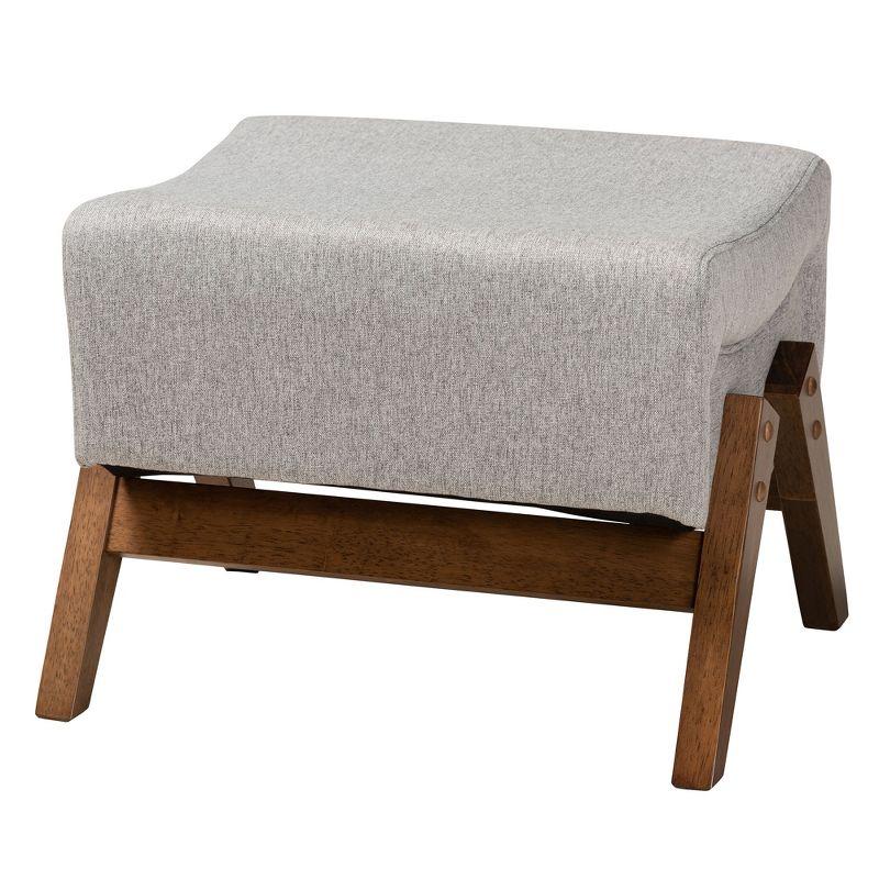 Hanson Light Grey Fabric and Walnut Wood Ottoman