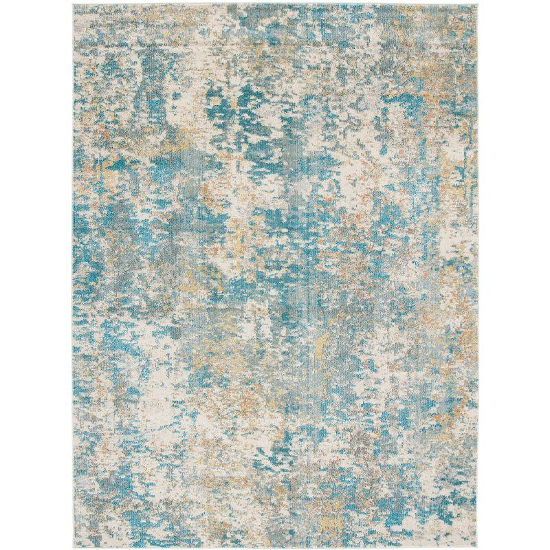 Teal and Gold Synthetic 8' x 10' Reversible Flat Woven Rug