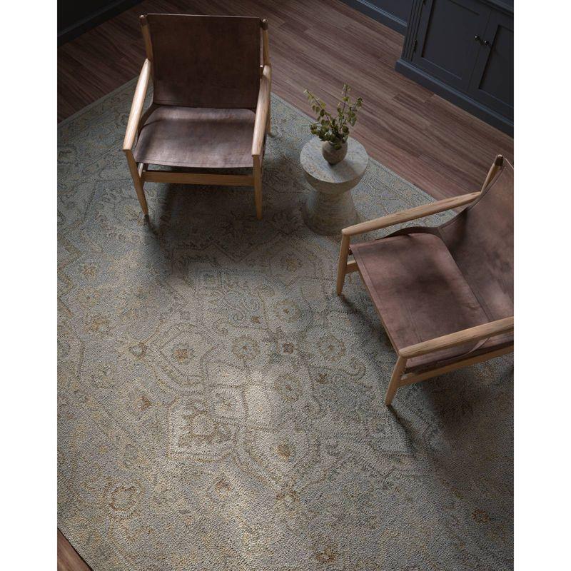 Light Blue Hand-Tufted Wool Medallion Area Rug 5' x 8'