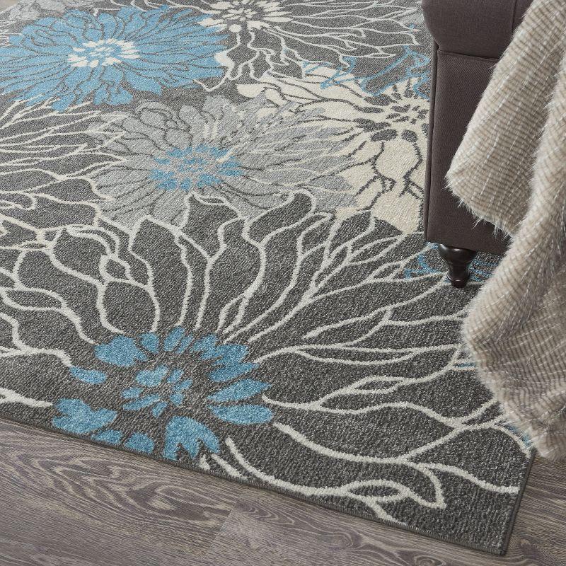 Nourison Passion Bohemian Transitional Floral Indoor Area Rug Charcoal/Blue 6'7" x 9'6"