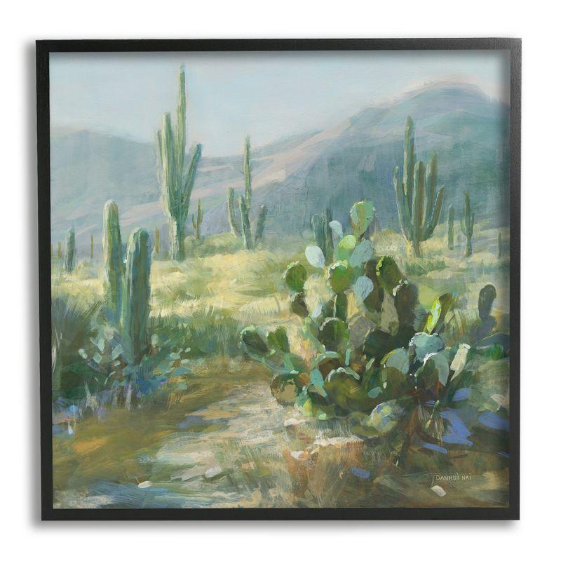 Desert Cactus Landscape Print on Canvas with Black Frame