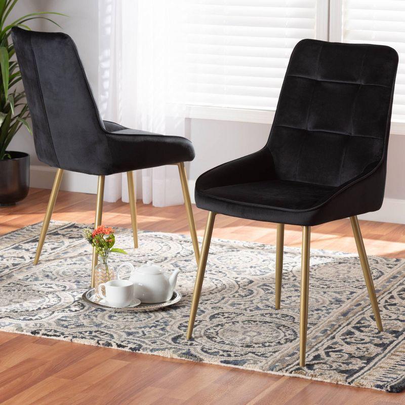 Gavino Black Velvet and Gold Metal High Back Dining Chair Set