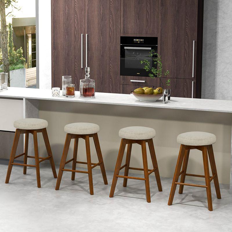 Costway Set of 2 Swivel Bar Stools Upholstered Counter Height Chairs with  Rubber Wood Legs