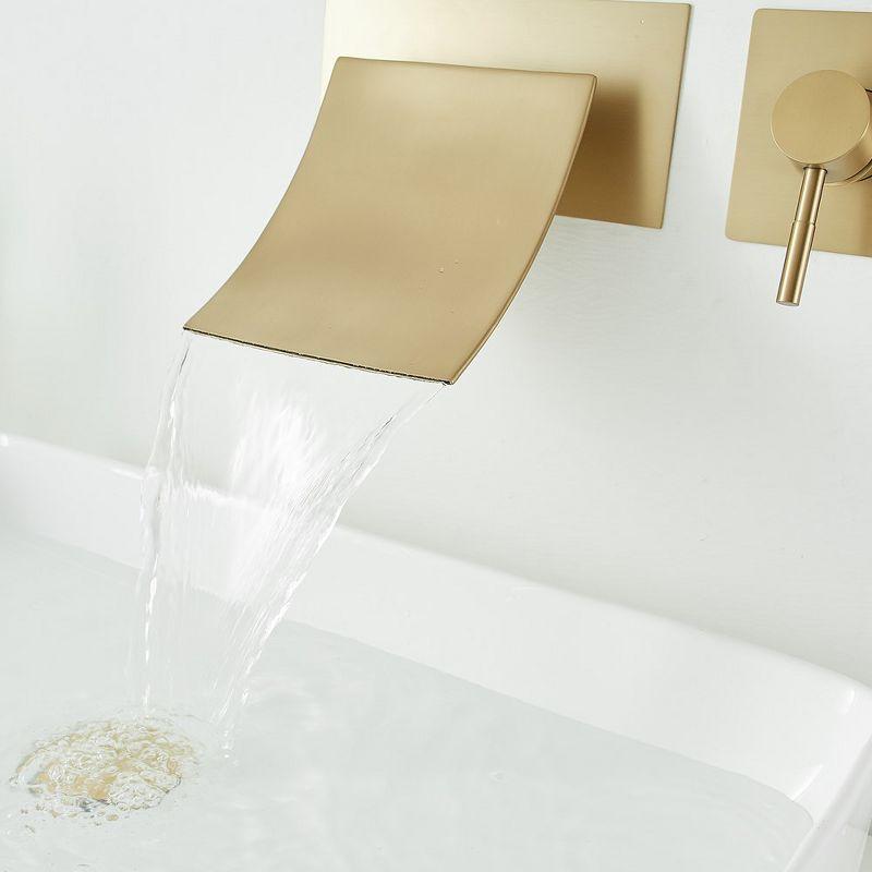 BWE Single Handle Wall Mount Spout Waterfall Bathroom Faucet in Brushed Gold