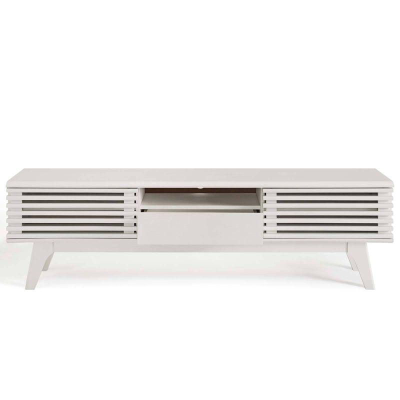 Mid-Century Modern White 59" TV Stand with Slatted Doors