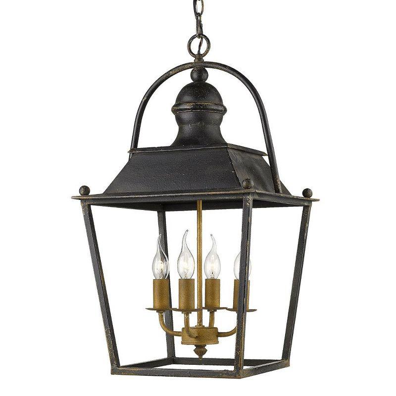 Transitional Antique Black Iron 4-Light Candelabra Pendant