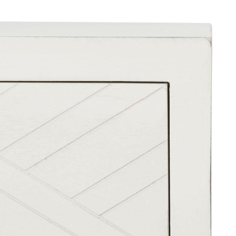 Chevron-Inspired Distressed White Wood & Metal Accent Table with Storage