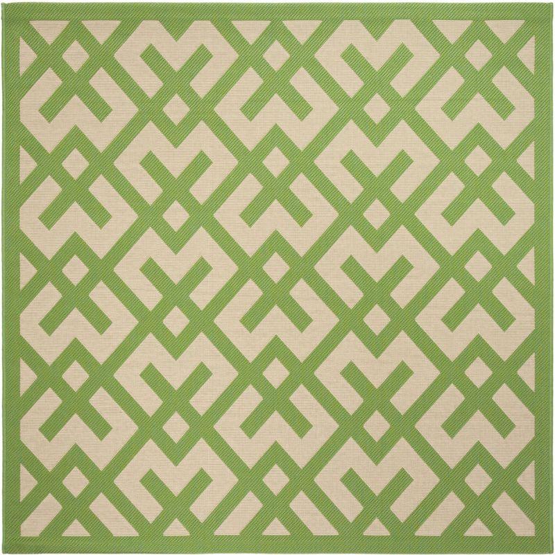 Beige and Green Geometric Square Outdoor Area Rug