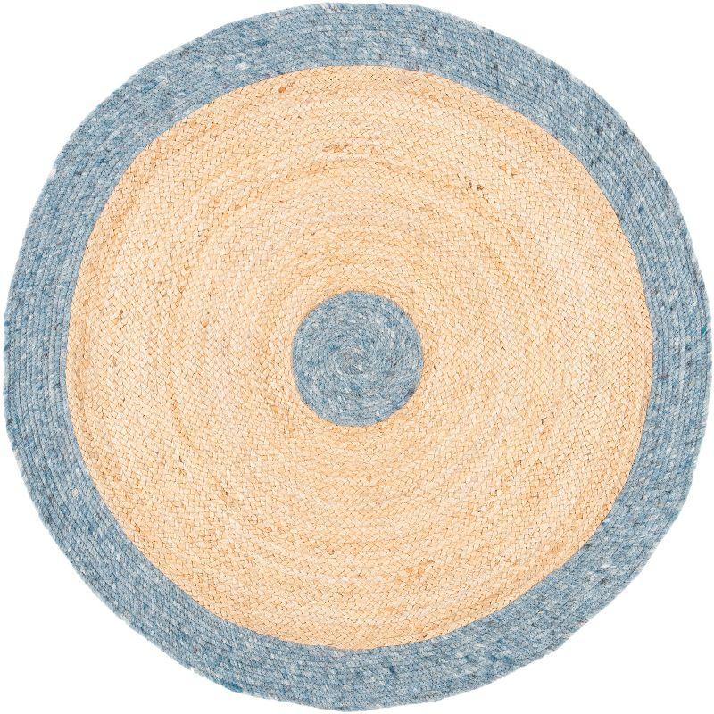 Braided BRD910 Hand Woven Indoor Accent Rug - Light Blue/Gold - 3' Round - Safavieh