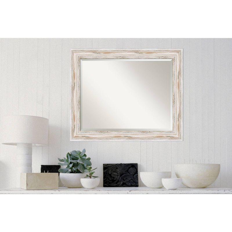 33" x 27" Alexandria White Wash Framed Wall Mirror - Amanti Art: Beveled, No Assembly Required